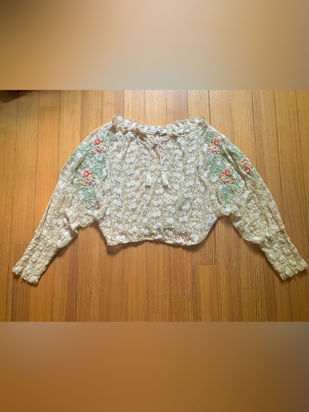 Free People Jubilee Floral Embroidered Sheer Top Sz XS - Picture 7 of 13